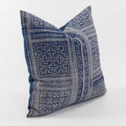 Tribal Indigo Batik Throw Pillow Cover, Vintage Hemp Fabric, Ethnic Accent Cushion - 20x20 - thumbnail 3