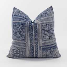 Tribal Indigo Batik Throw Pillow Cover, Vintage Hemp Fabric, Ethnic Accent Cushion - 20x20 - thumbnail 1