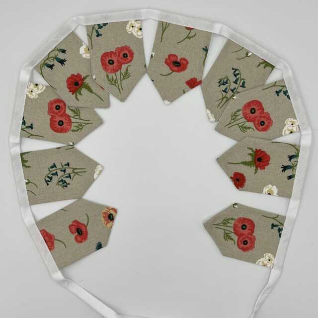 Poppy Meadow Floral Mini Bunting, Fabric Wall Hanging Decoration - image 1