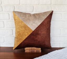 Terracotta Velvet Pillow Cover Modern Triangle Design, Minimalist Decor