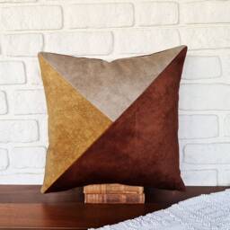 Terracotta Velvet Pillow Cover Modern Triangle Design, Minimalist Decor - thumbnail 2