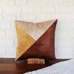 Terracotta Velvet Pillow Cover Modern Triangle Design, Minimalist Decor - thumbnail 3