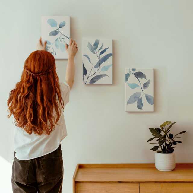 3 Piece Canvas Set - Blue Leaves On A Light Background, Watercolor Style, Wall Art Print, Plants & Flowers Decor - image 1
