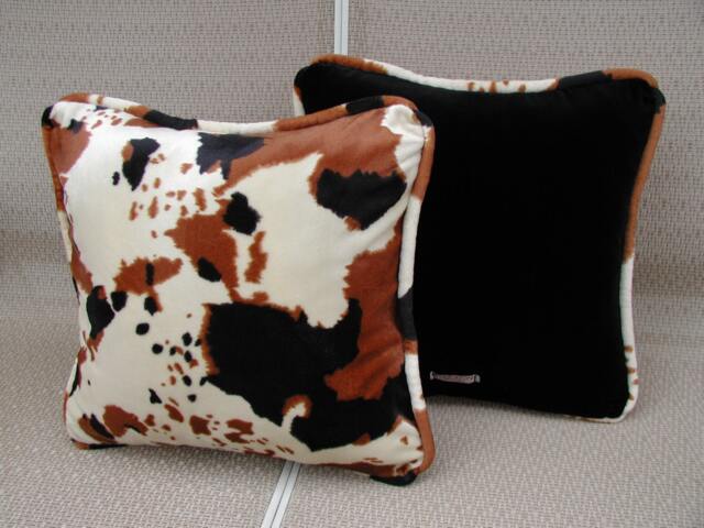 Brown Cow Pillows, Black Velvet Pillow, Pillows With Trim, Farm House D??cor, Cow, Ranch Home, Accent Throw - image 1