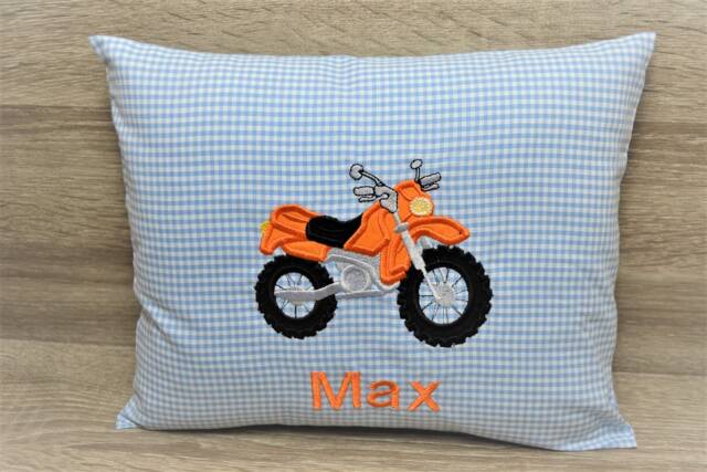 Pillow Motorcycle 30 X 25 cm, Motorcycle Pillow, Enduro Bike Children's Off-Road Machine, Name Pillow Bike, Handmade - image 1