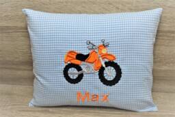 Pillow Motorcycle 30 X 25 cm, Motorcycle Pillow, Enduro Bike Children's Off-Road Machine, Name Pillow Bike, Handmade - thumbnail 1