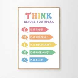 Think Before You Speak Affirmations For Kids Quote Art Canvas Poster, Classroom Quotes, Children's Room Aesthetic Decor, Printed Gift - thumbnail 2