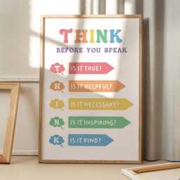 Think Before You Speak Affirmations For Kids Quote Art Canvas Poster, Classroom Quotes, Children's Room Aesthetic Decor, Printed Gift - thumbnail 3