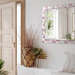 Purple Floral Patterns Mirror, Rectangular Mirror With Frame, Pink Wall Printed Decorative Bathroom - thumbnail 3