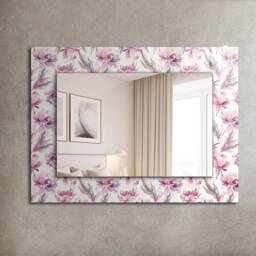 Purple Floral Patterns Mirror, Rectangular Mirror With Frame, Pink Wall Printed Decorative Bathroom - thumbnail 1