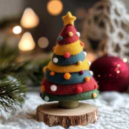 Handmade Wool Felt Christmas Tree Mini Holiday Desk Decor - thumbnail 4