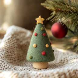 Handmade Wool Felt Christmas Tree Mini Holiday Desk Decor - thumbnail 2