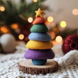 Handmade Wool Felt Christmas Tree Mini Holiday Desk Decor - thumbnail 3