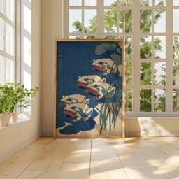 Japanese Frog Poster - Vintage Woodblock Style Illustration Blue Animal Art - thumbnail 3