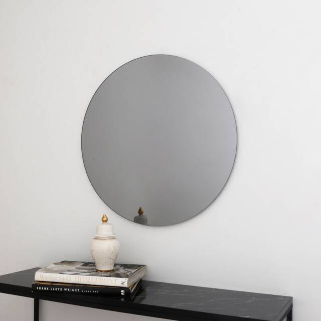 Black Tinted Contemporary Round Frameless Mirror, Minimalist Mirror - image 1