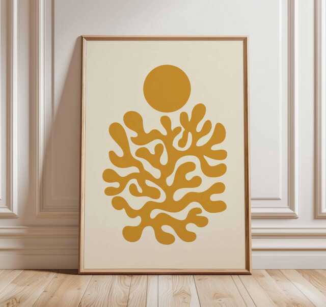 Abstract Coral Wall Art, Mid Century Modern Poster, Minimalist Geometric Print, Boho Sun Artwork, Scandinavian Style Home Decor - image 1