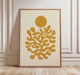 Abstract Coral Wall Art, Mid Century Modern Poster, Minimalist Geometric Print, Boho Sun Artwork, Scandinavian Style Home Decor - thumbnail 1