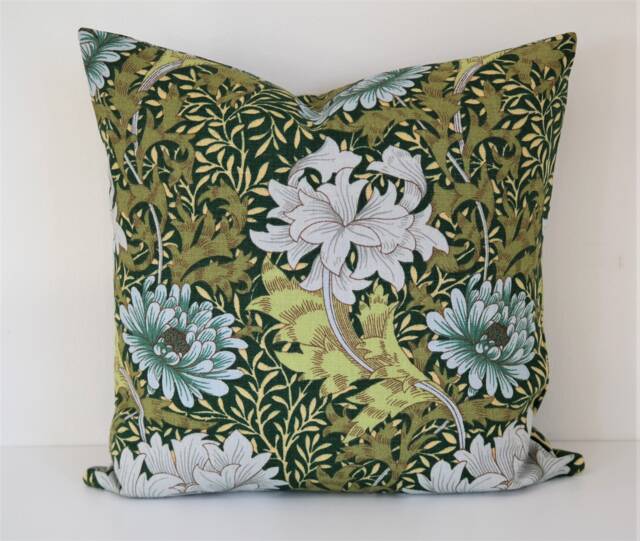 "Double Sided 20"" Chrysanthemum Pillow Cover. Design William Morris, 100% Linen. For Cushion Size 50x50 cm - 20""x20" - image 1