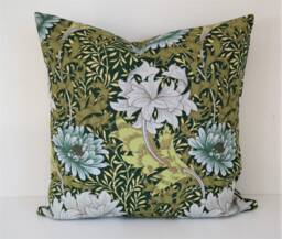 "Double Sided 20"" Chrysanthemum Pillow Cover. Design William Morris, 100% Linen. For Cushion Size 50x50 cm - 20""x20" - thumbnail 1