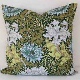 "Double Sided 20"" Chrysanthemum Pillow Cover. Design William Morris, 100% Linen. For Cushion Size 50x50 cm - 20""x20" - thumbnail 2