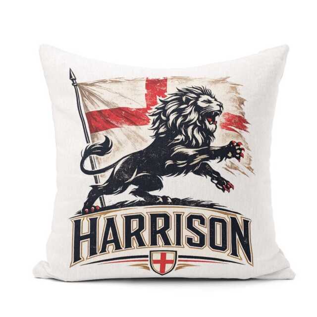 Personalised Name England Flag Cushion Lion Silhouette Football Supporter Gift St Georges Cross Sport Fan Boy Custom Bedroom Match Day Decor - image 1