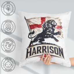 Personalised Name England Flag Cushion Lion Silhouette Football Supporter Gift St Georges Cross Sport Fan Boy Custom Bedroom Match Day Decor - thumbnail 4