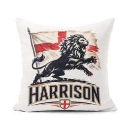 Personalised Name England Flag Cushion Lion Silhouette Football Supporter Gift St Georges Cross Sport Fan Boy Custom Bedroom Match Day Decor - thumbnail 1