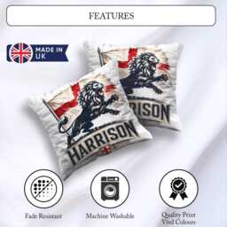 Personalised Name England Flag Cushion Lion Silhouette Football Supporter Gift St Georges Cross Sport Fan Boy Custom Bedroom Match Day Decor - thumbnail 3
