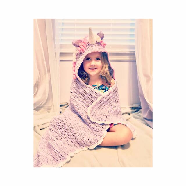 Crochet Unicorn Hooded Blanket Cozy Kids Wrap - image 1