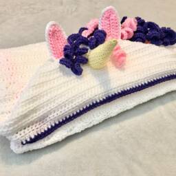 Crochet Unicorn Hooded Blanket Cozy Kids Wrap - thumbnail 3
