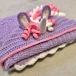 Crochet Unicorn Hooded Blanket Cozy Kids Wrap - thumbnail 2