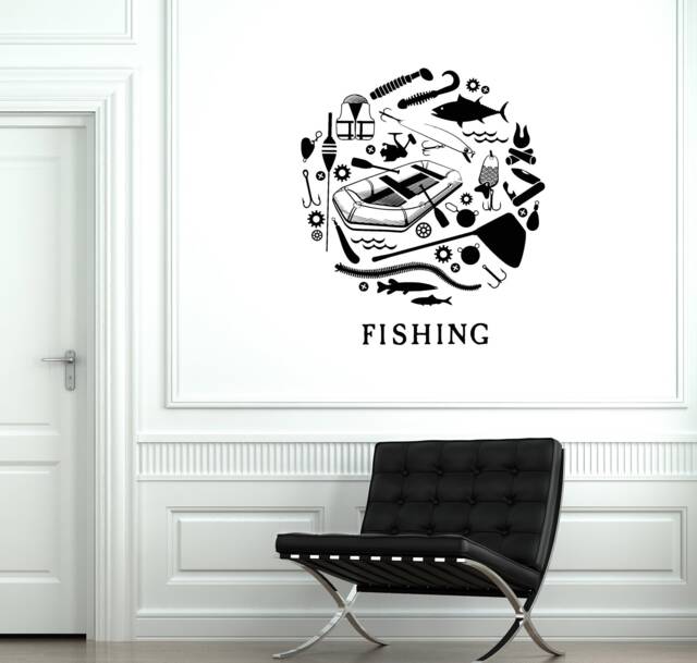 Fishing Vinyl Wall Decal Fisher Shop Fisherman Outdoor Activities Stickers Mural - #3107Di - image 1