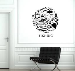 Fishing Vinyl Wall Decal Fisher Shop Fisherman Outdoor Activities Stickers Mural - #3107Di - thumbnail 1