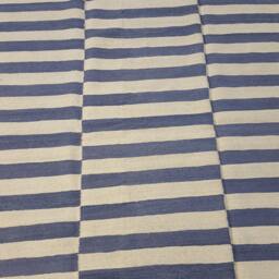 Blue White Striped Wool Kilim Rug Handmade Custom Area Boho Modern Carpet - thumbnail 3