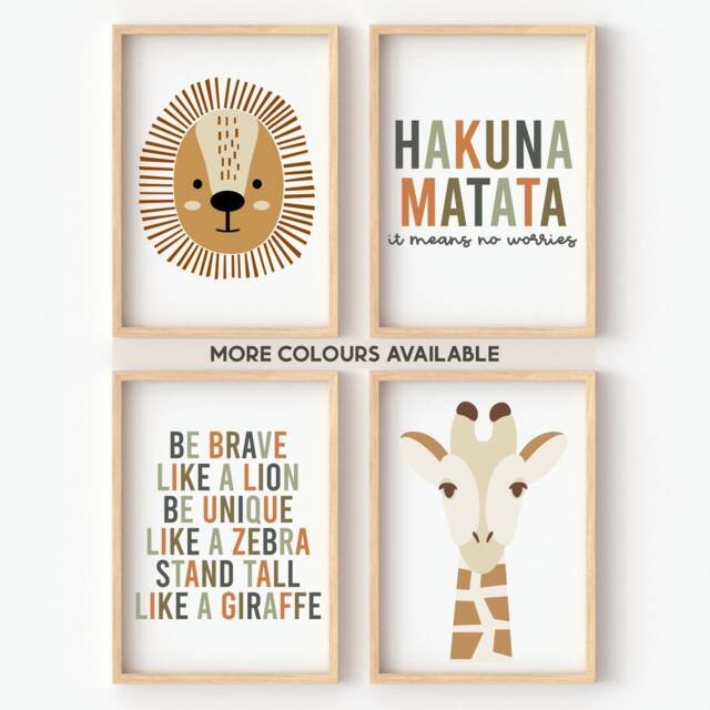 Safari Four Print Set -- Nursery, Jungle Decor, Playroom Prints, Playroom, Unframed - image 1