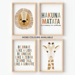 Safari Four Print Set -- Nursery, Jungle Decor, Playroom Prints, Playroom, Unframed - thumbnail 1