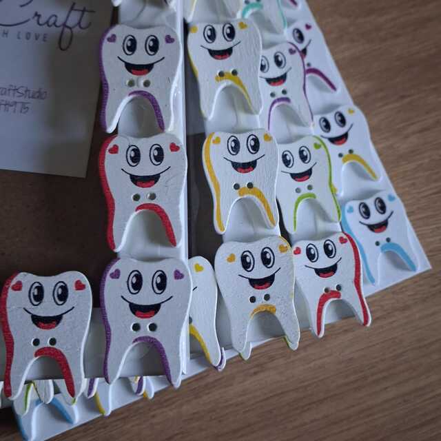 Colourful Wooden Happy Teeth Button Photo Frame 4 X 6 Inches - image 1