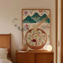 Dumpling Wall Art, Asian Food Poster, Bamboo Steamer Kitchen Print - thumbnail 2