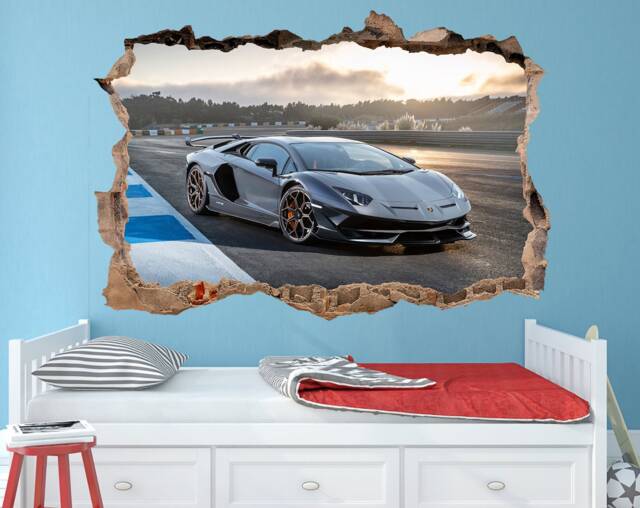 Grey Supercar Wall Sticker - Large Racing Car Decal For Gaming Room Boy's Sports Decor Lambo Print Vinyl - image 1