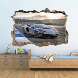 Grey Supercar Wall Sticker - Large Racing Car Decal For Gaming Room Boy's Sports Decor Lambo Print Vinyl - thumbnail 3