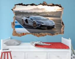 Grey Supercar Wall Sticker - Large Racing Car Decal For Gaming Room Boy's Sports Decor Lambo Print Vinyl - thumbnail 1