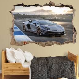 Grey Supercar Wall Sticker - Large Racing Car Decal For Gaming Room Boy's Sports Decor Lambo Print Vinyl - thumbnail 4