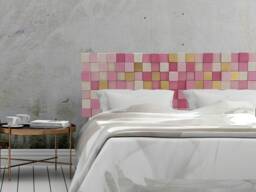 Wood Headboard King Size, Pink White Gold Cubes, Modern Wall Decor - thumbnail 1