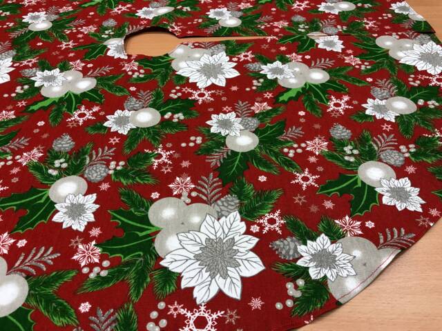 Handmade Christmas Tree Skirt Red Linen Holiday Decor - image 1