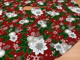Handmade Christmas Tree Skirt Red Linen Holiday Decor - thumbnail 1