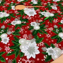 Handmade Christmas Tree Skirt Red Linen Holiday Decor - thumbnail 2