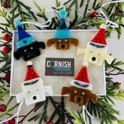 Fused Glass Dog Christmas Decoration -Fused Ornament, Dog Decoration, Santa Hat Cornish Fused Glass - thumbnail 3
