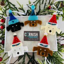 Fused Glass Dog Christmas Decoration -Fused Ornament, Dog Decoration, Santa Hat Cornish Fused Glass - thumbnail 2