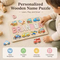 Personalized Wooden Name Puzzle - Custom Double Layer Kids Montessori Toddler Learning Toy Baby Birthday Gift - thumbnail 2
