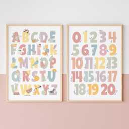 Alphabet & Numbers Print Set, Pastel Educational Prints, Scandi Nursery, Girl Nursery Playroom Prints - thumbnail 2
